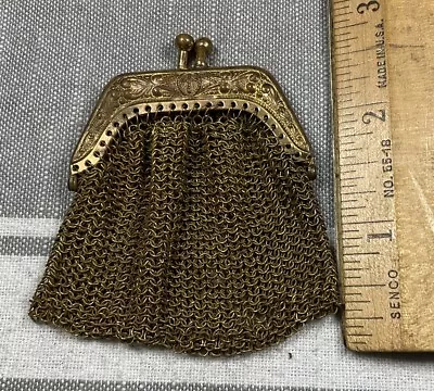 Vintage  Gold Tone Metal Link Mesh Coin Purse Or Rosary Pouch Cross W74 • $39.99