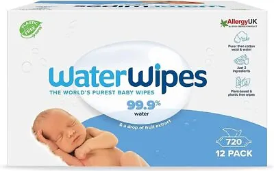 WaterWipes Plastic-Free Original Baby Wipes 720 Count (12 Packs) 99.9% Water B • £20.99