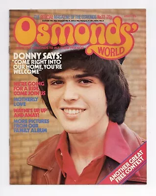 The Osmonds World Magazine August 1975 No. 22 Donny Osmond Brothers Marie Etc • £13