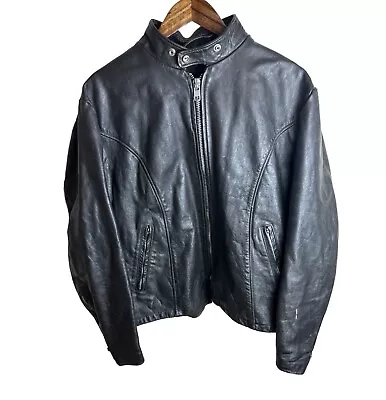 Vintage 60’s Cafe Racer Men’s Black Leather Jacket Size 44 • $110