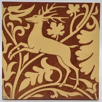 Antique Mintons Stag Block Printed Tile Medieval Style C1891 AE1 • £85