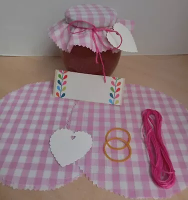 £2.80 • Buy 6 Large Pink Jam Pot  Jar Covers Preserves Gingham Fabric,tags & Labels,tie