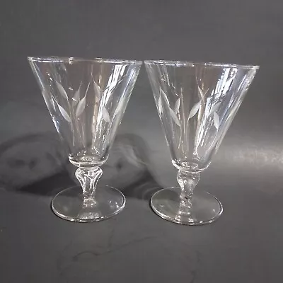 1 Pair Of Vintage Cut Leaf Etched Crystal Stemware Iced Tea Wine Glass MCM 5.5  • $14.99