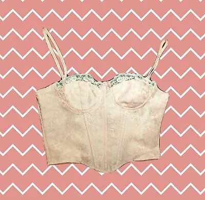 SHEIN Corset Bustier Bralette Bra RETRO Soft Pink FLORAL Lace Full Zip Sz XS NWT • $17.99