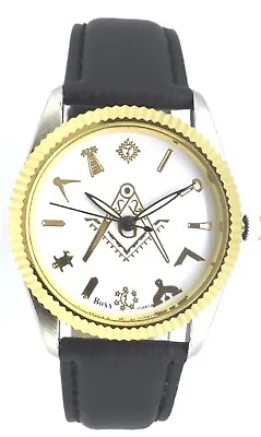 New Masonic Mason Square And Compass Quartz Leather Wrist Watch • £17.95