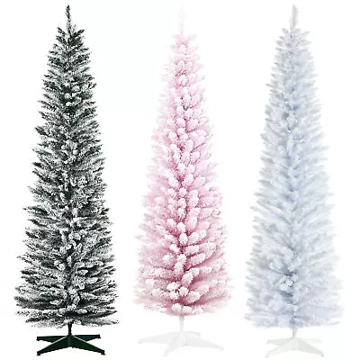 7' Snow Flocked Artificial Christmas Tree Pencil Xmas Tree W/ Branch Tips • $83.99