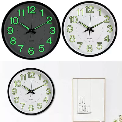 £11.94 • Buy 12 Inch Luminous Wall Clock Quartz Numeral Glow In The Dark Round Clock Bedroom