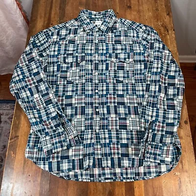 Tellason Shirt Mens 2XL XXL Blue Patchwork Snap Button Up Casual Preppy • $74.99