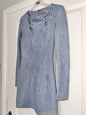 Oh Polly Faux Suede Pastel Blue Mini Dress Size 8. Going Out Dress • £10.70