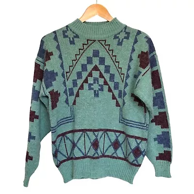 Vintage 90s Gina Peters Western Tribal Knit Sweater Crew Southwest Boho Aztec M • $34.95