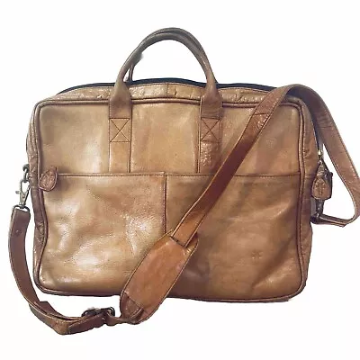 Vintage FRYE Distressed Bag Leather Messenger Crossbody Briefcase Handles Brown • $68.99