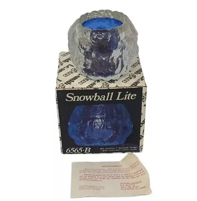 Vintage LE Smith Clear Blue Glass Ice Snow Ball Votive Candle Holder Blue W/ Box • $22.95