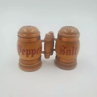 Vintage Wooden Beer Mug/Stein Salt & Pepper Shaker Set W/ Cork Stoppers 3  Tall • $7.99