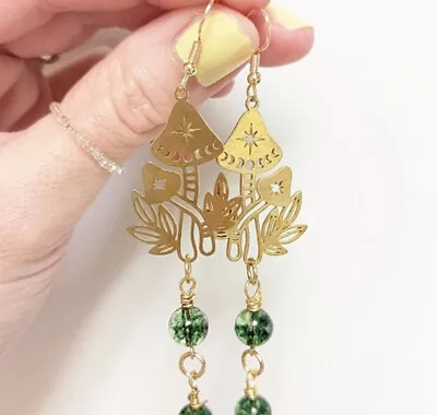 Celestial Mushroom Earrings Quartz Crystal Hypoallergenic Fairy Witch Jewelry • $3.02