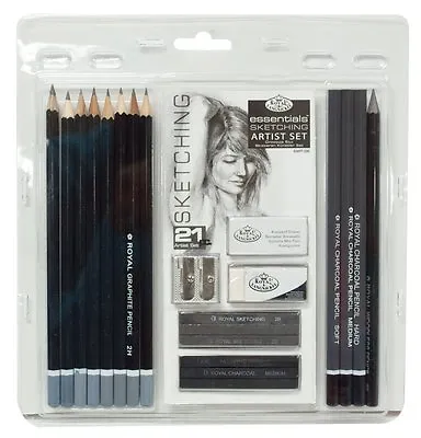 Essentials Sketching Artist Set Pencil Graphite Charcoal Eraser Sharpener Draw • £6.75