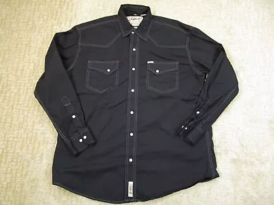 Rafter C Pearl Snap Shirt Men Large Black Western Monogram Rodeo Performance • $21.95