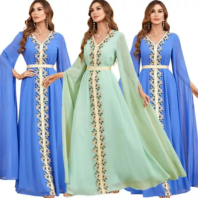 Moroccan Women Kaftan Dubai Turkey Long Dress Muslim Abaya Elegant Evening Gown • $43.56