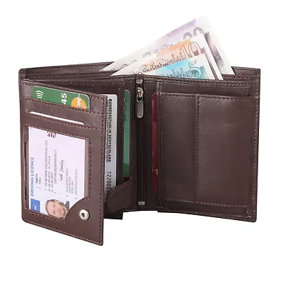 £7.95 • Buy Mens RFID Quality Soft Leather Wallet ID Window, Zip And Coin Pocket 503 Brown