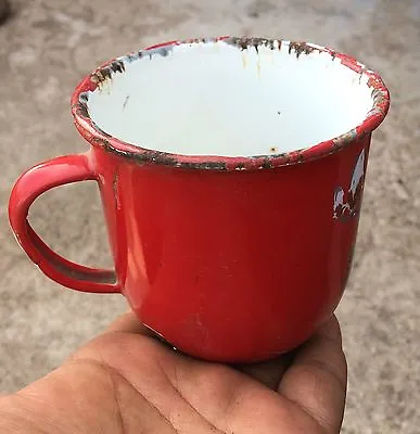 Vintage Red White Porcelain Enamel Painted Mug Jug IE33 • $46