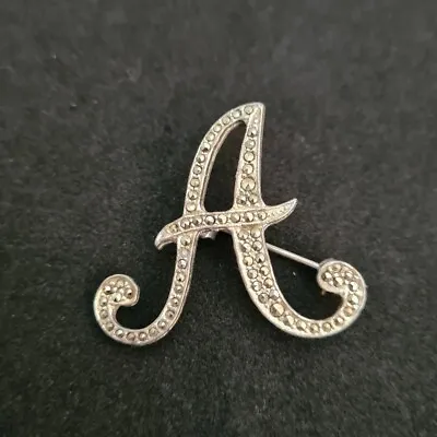 £5.99 • Buy Initial Brooch Letter 'A' Silver Tone Marcasite Pin 
