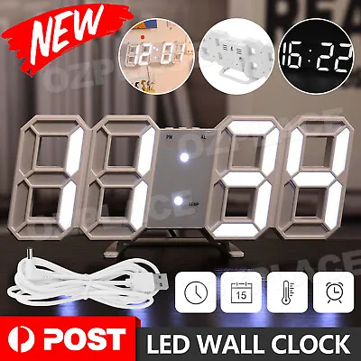$14.85 • Buy 3D LED Digital Wall Clock Alarm Date Temperature Table Desktop USB Powered Big