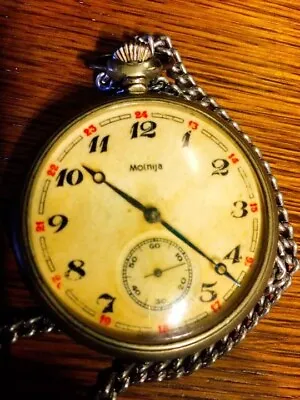 MOLNIJA Vintage Pocket Watch Mechanical Wolf Rare Retro USSR In 1970s. • $477.06