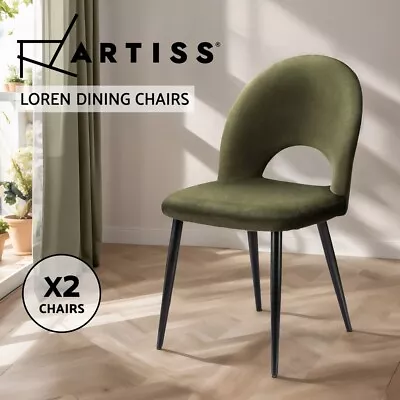 Artiss Dining Chairs Accent Chairs Velvet Upholstered  Cafe Chair Green Set Of 2 • $139.95