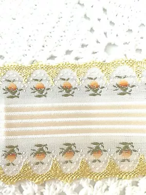 Trim French Woven Silk Peach And Yellow Edge Ribbon 2  Wide 28-1/2 Long Scallop • $8.02