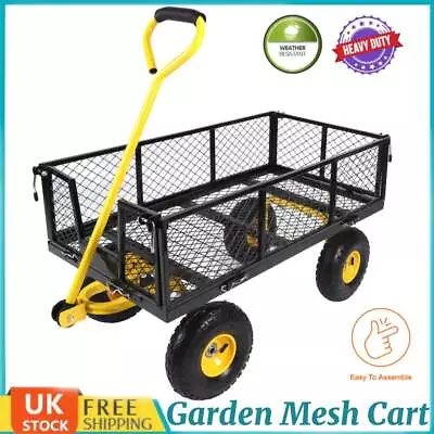 Heavy Duty 4 Wheel Metal Garden Trolley Cart Barrow Mesh Wagon Wheelbarrow 408kg • £89.59