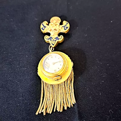 Vintage Banner Watch/etrusian Fleur De Lis Pin/brooch    Non Working/crack Case • $44.77