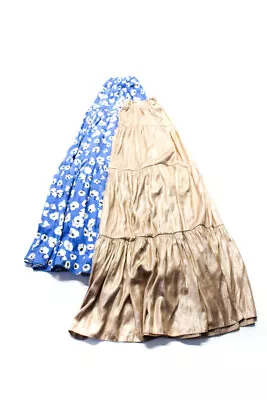 Zara Womens Floral Tiered Ruched Elastic Waist A-Line Skirts Blue Size M Lot 2 • $42.69