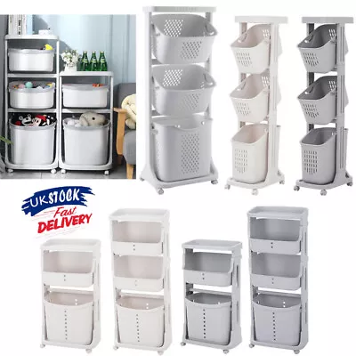 Home Laundry Sorter Cart Hamper Rolling Organizer Clothes Bin Basket On Wheels • £18.95