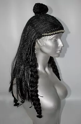  Queen Cleopatra Long Black Plaited Braided Egyptian Wig Fancy Dress Costume • £9.99