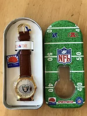 Oakland Raiders Watch Football NFL SUN TIME Genuine Leather • $59.96