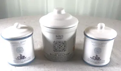 3 M&S Ceramic Lidded Storage Jars ~ Blue Stilton 2 Sizes 9x12 7x10cm VGC • £7.50
