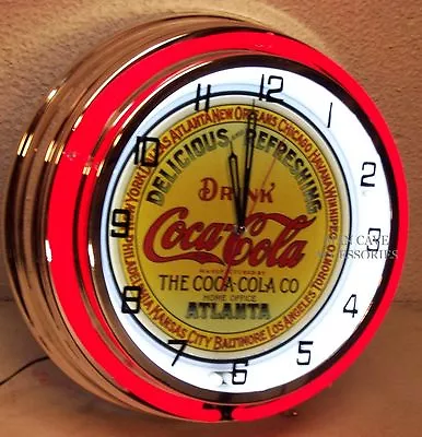 18  Drink Coca-Cola Delicious & Refreshing Coke Keg Label Sign Double Neon Clock • $291.21