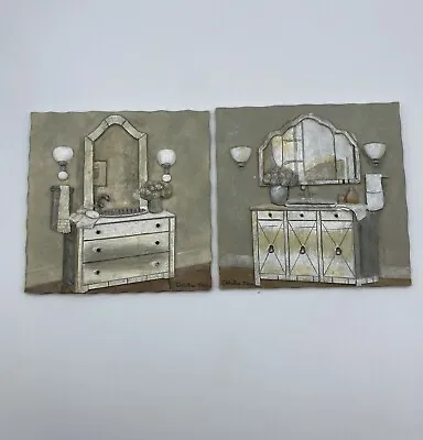 C. WINTERLE OLSON 3D Tiles Wall Art Plaque 5.5  Pair Of 2 VTG Bathroom Vanity • $19.79