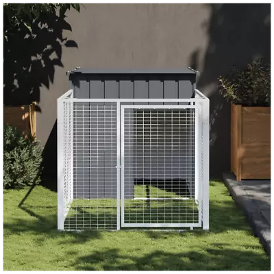 VidaXL Dog House With Run Anthracite 110x201x110 Cm Galvanised Steel • £211.99