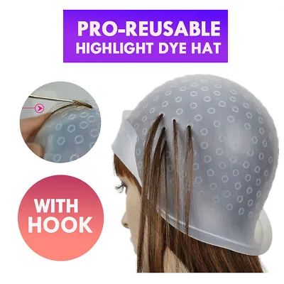 £4.19 • Buy Silicone Dye Hat Reusable Cap For Hair Color Highlighting Hairdressing + Needle