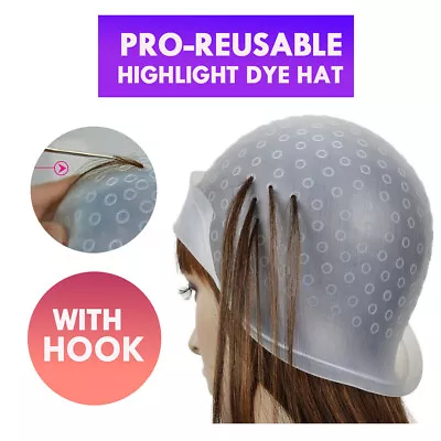 £4.19 • Buy Silicone Dye Hat Reusable Cap For Hair Color Highlighting Hairdressing + Needle