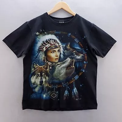 Wild T Shirt Medium Black Native American Indian Dream Catcher Double Side Mens • £9.49