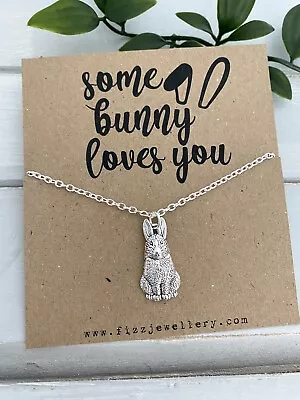 £4.25 • Buy Some Bunny Loves You Rabbit Silver Plated Necklace Message Card Quote Gift