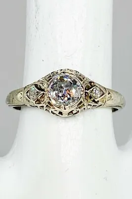 Antique 1920 WR & CO $6000 1ct Mine Cut Diamond 18k White Gold Filigree Ring • $1750