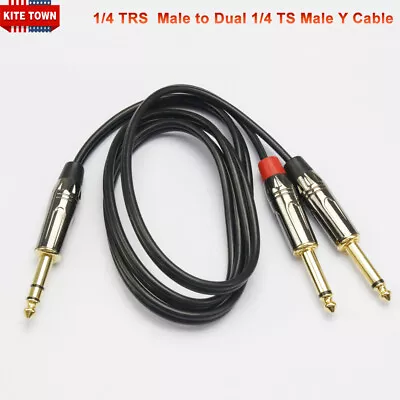 1/4 TRS Stereo Male To Dual 1/4 TS Male Stereo Breakout Splitter Y Cable • $13.49