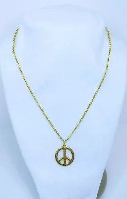 Peace Sign Gold Tone Textured Pendent Necklace • $5