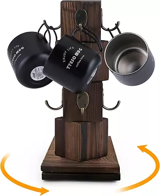 Coffee Mug Holder360 Degree Rotatable Coffee HolderRustic Solid Wood Coffee Mu • £37.56