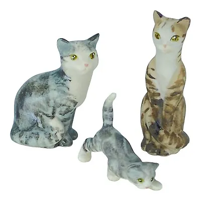 Vintage Family Of 3 Cats Porcelain Hand Painted • $34.99