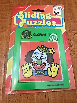 VINTAGE SLIDING PUZZLE  CLOWN  HONG KONG Circus Plastic Slide IN PACKAGE • $19.95