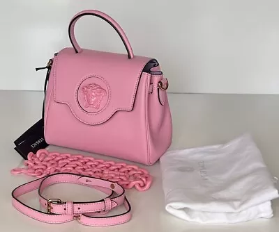 NWT $2125 Versace Top Handle Leather Pink Small Shoulder Bag DBFI040 Italy • $2161.65