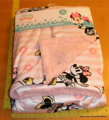 New Disney Baby Minnie Mouse Crib Blanket Lovey Pink Flowers Stripes Sherpa • $18.87